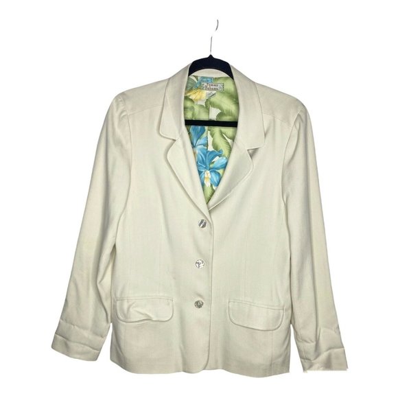 Tommy Bahama Jackets & Blazers - Tommy Bahama Blazer Size 10 Silk Women's Long Sleeve Cream Pockets Business Work